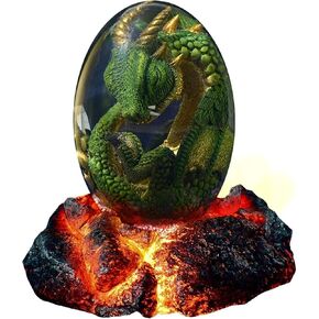 ACOCOFE Lava Dragons Egg, Crystal Dragon Egg with Luminous Base, Handmade Sculpture Dragon Eggs Resin Ornaments, Gift for Christmas, Birthdays, Graduation, Holidays, Back to School (Green with Base) in Kuwait