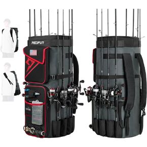 Piscifun Fishing Rod Case Bag Holds 8 Rods & Reels, 100L Large Storage Fishing Rod Case, Foldable Fishing Pole Bag for Carrying Fishing Gear and Equipment, Portable Fishing Rod Storage Bag, Red