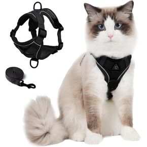 Cat Harness and Leash Set, Upgraded Escape Proof Adjustable Vest with Lead for Large Cat Small Dog Puppy Outdoor Walking, Soft Breathable Mesh Jacket with Reflective Strips for Dark Night, L Gray