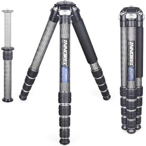 INNOREL KT365C Compact Carbon Fiber Camera Tripod 36mm Max Tube Professional 5 Sections Travel Tripod for Digital DSLR Video Camcorder Heavy Duty Camera Stand Load 66.1lb/30kg with Center Column