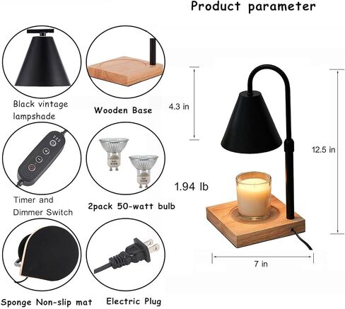 YODEWA Candle Warmer Lamp with Timer and Dimmer, Modern Black Electric Candle Lamp Warmer for 3 Wick Wax Jar Candles, Gifts for Mom/Women Bedroom Home Decor - Adjustable Height in Saudi Arabia