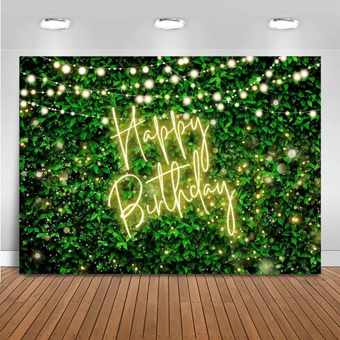 Mocsicka Green Leaves Happy Birthday Backdrop Greenery Pink Neon Birthday Backdrops 30th 40th 50th Adult Birthday Party Decorations Photo Background (Pink, 7x5ft (82x60 inch)) in Saudi Arabia