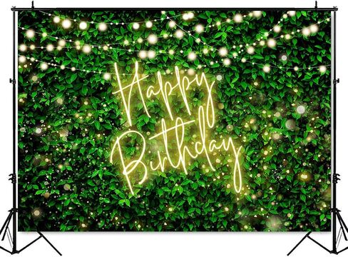 Mocsicka Green Leaves Happy Birthday Backdrop Greenery Pink Neon Birthday Backdrops 30th 40th 50th Adult Birthday Party Decorations Photo Background (Pink, 7x5ft (82x60 inch)) in Saudi Arabia