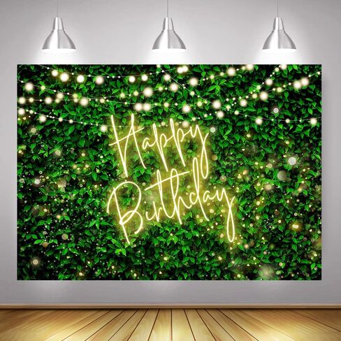 Mocsicka Green Leaves Happy Birthday Backdrop Greenery Pink Neon Birthday Backdrops 30th 40th 50th Adult Birthday Party Decorations Photo Background (Pink, 7x5ft (82x60 inch)) in Saudi Arabia