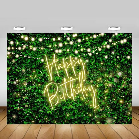 Mocsicka Green Leaves Happy Birthday Backdrop Greenery Pink Neon Birthday Backdrops 30th 40th 50th Adult Birthday Party Decorations Photo Background (Pink, 7x5ft (82x60 inch)) in Saudi Arabia