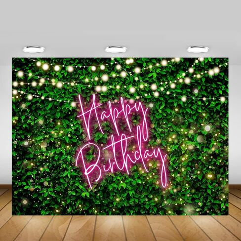 Mocsicka Green Leaves Happy Birthday Backdrop Greenery Pink Neon Birthday Backdrops 30th 40th 50th Adult Birthday Party Decorations Photo Background (Pink, 7x5ft (82x60 inch)) in Saudi Arabia
