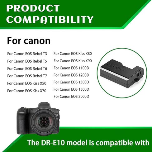 LP-E10 الدمية بطارية USB سلك الطاقة ACK-E10 إمدادات الطاقة DR-E10 DC مقرنة عدة لكاميرات Canon EOS Rebel T7 T6 T5 T3 1100D 1200D 1300D 1500D 2000D، Kiss X50 X70 X80 X90. in Kuwait