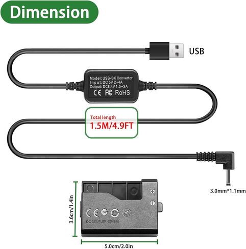 LP-E10 الدمية بطارية USB سلك الطاقة ACK-E10 إمدادات الطاقة DR-E10 DC مقرنة عدة لكاميرات Canon EOS Rebel T7 T6 T5 T3 1100D 1200D 1300D 1500D 2000D، Kiss X50 X70 X80 X90. in Kuwait
