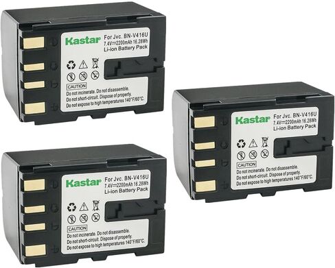 Kastar BN-V416 Battery 3-Pack Replacement for JVC GY-HD100, GY-HD101, GY-HD110, GY-HD111, B-9556, B9556, JY-HD10, JY-HD10U, JY-VS200, JY-VS200U, CU-VH1, CU-VH1US, GR-33, GR-4000, GR-D20 Camera in Saudi Arabia