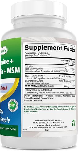 Best Naturals، مكملات الجلوكوزامين كوندرويتين ومكملات المفاصل MSM، 2600 مجم لكل وجبة، (180 قطعة (عبوة من 3)) in Saudi Arabia