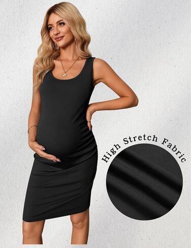 Ekouaer المرأة الصيف فستان حمل الجانب Ruching بلا أكمام Bodycon فستان لطيف الحمل S-XXL in Saudi Arabia