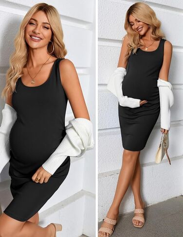 Ekouaer المرأة الصيف فستان حمل الجانب Ruching بلا أكمام Bodycon فستان لطيف الحمل S-XXL in Saudi Arabia