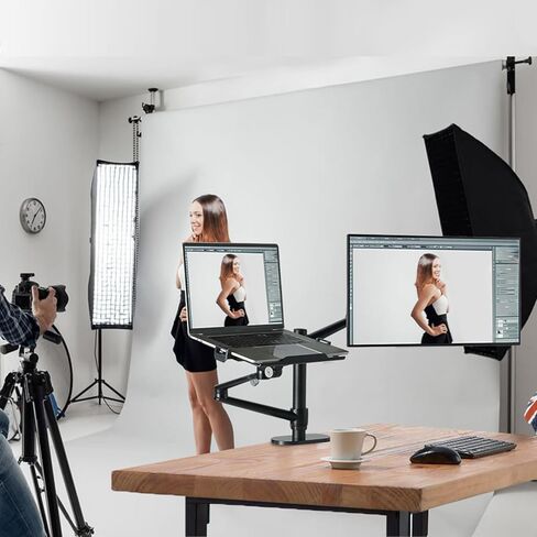 حامل شاشة وكمبيوتر محمول من Selens بأذرع مزدوجة، حامل مكتب يناسب استوديو التصوير الفوتوغرافي واستوديو البث والمكتب المنزلي لأجهزة الكمبيوتر المحمول مقاس 17 بوصة بحد أقصى وشاشات كمبيوتر مقاس 32 بوصة in Kuwait