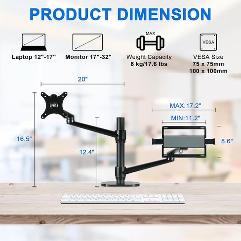 حامل شاشة وكمبيوتر محمول من Selens بأذرع مزدوجة، حامل مكتب يناسب استوديو التصوير الفوتوغرافي واستوديو البث والمكتب المنزلي لأجهزة الكمبيوتر المحمول مقاس 17 بوصة بحد أقصى وشاشات كمبيوتر مقاس 32 بوصة in Kuwait