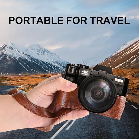 Digital Camera for Photography and Video,4K 48MP Vlogging Camera for YouTube with 180° Flip Screen,16X Digital Zoom,52mm Wide Angle,Leather Hold & Strap, 2 Batteries, 32GB TF Card（2024,Black） in Saudi Arabia