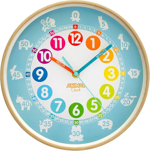 Preschool Collection Color Clock - Time Teacher 10 Inch Educational Silent Wall Clock with Colored Numbers - Easy to Read Analog Dial for Teacher's Classrooms, Kid's Bedroom & Children Playroom in Kuwait