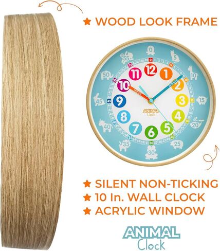 Preschool Collection Color Clock - Time Teacher 10 Inch Educational Silent Wall Clock with Colored Numbers - Easy to Read Analog Dial for Teacher's Classrooms, Kid's Bedroom & Children Playroom in Kuwait