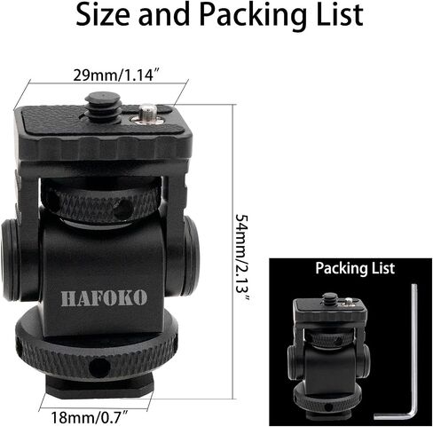 HAFOKO Ballhead Adjustable Angle Camera Cold Shoe Mount Monitor Bracket with 1/4" Screw， Applicable for Tripod Mounting Head Arri Locating for Video Shooting Photography Accessories in Saudi Arabia