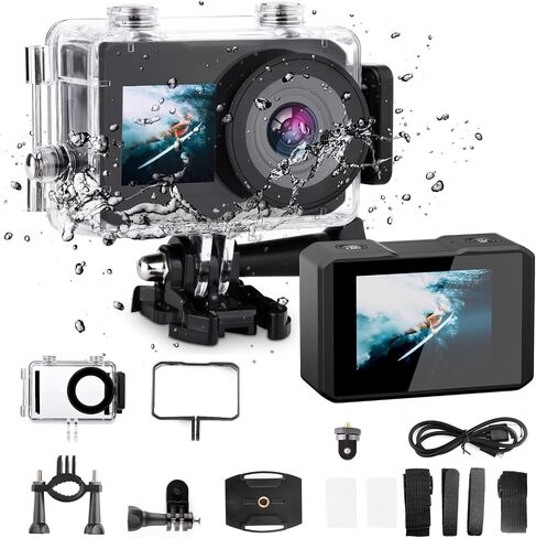 كاميرا الحركة 4K 30FPS بدقة 12 ميجابكسل، شاشة مزدوجة مع تثبيت 2.0، كاميرا مقاومة للماء تحت الماء 30 مترًا وزاوية واسعة 170 درجة وكاميرات رياضية WiFi مع مجموعات الملحقات in Saudi Arabia