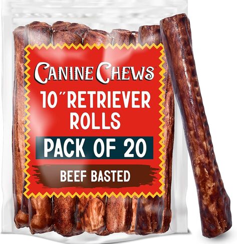 Canine Chews 10" Beef Basted Rawhide Bones for Large Dogs - 20 Pack - Hand-Rolled Dog Chews Basted in Beef Broth - Promotes Dental Health in Kuwait
