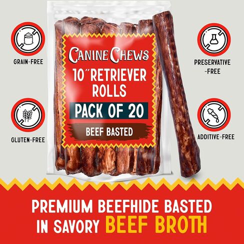 Canine Chews 10" Beef Basted Rawhide Bones for Large Dogs - 20 Pack - Hand-Rolled Dog Chews Basted in Beef Broth - Promotes Dental Health in Kuwait