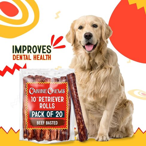 Canine Chews 10" Beef Basted Rawhide Bones for Large Dogs - 20 Pack - Hand-Rolled Dog Chews Basted in Beef Broth - Promotes Dental Health in Kuwait
