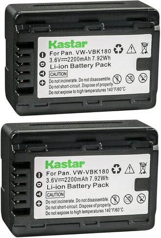 بطارية Kastar 2-Pack VW-VBK180 بديلة لباناسونيك SDR-H101GK، SDR-H101K، SDR-H101R، SDR-H85، SDR-H85A، SDR-H85K، SDR-H85S، SDR-HS85P، SDR-HS85PC، SDR-H95 ، كاميرا SDR-H95K، SDR-S45، SDR-S50A in Saudi Arabia