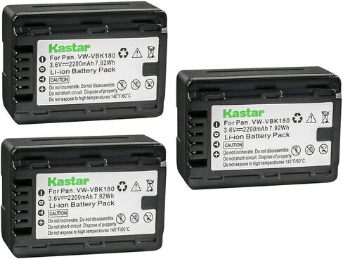 بطارية Kastar 2-Pack VW-VBK180 بديلة لباناسونيك SDR-H101GK، SDR-H101K، SDR-H101R، SDR-H85، SDR-H85A، SDR-H85K، SDR-H85S، SDR-HS85P، SDR-HS85PC، SDR-H95 ، كاميرا SDR-H95K، SDR-S45، SDR-S50A in Saudi Arabia
