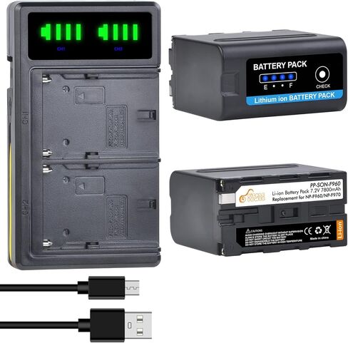 بطارية NP-F970 NP-F960 7800 مللي أمبير في الساعة 2 حزمة بطارية عالية السعة مع شاحن مزدوج LED لسوني NP-F960 NP-F750 NP-F770 NP-F550 NP-F530 NP-F570 بطارية YONGUO Godox LED Videl Light in Kuwait