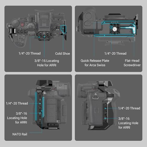 SmallRig GH6 Cage for Panasonic GH6, Full Cage with Integrated NATO Rail, Cold Shoe Mount and Quick Release Plate for Arca- 3784 in Saudi Arabia