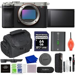 حزمة كاميرا Sony Alpha 7CR الهجينة بعدسة قابلة للتبديل كاملة الإطار (فضية) مع بطاقة SD سعة 64 جيجابايت وحقيبة أدوات والمزيد | سوني a7cr
