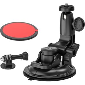 Suction Camera Mount, Car Camera Holder for Dashboard Windshield, Suction Cup Stand with 1/4" Tripod Adapter for Gopro Hero 12 11 10 9 8 7, Max, Session, DJI OSMO Action, DSLR, More Cameras