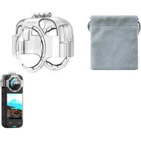 LICHIFIT Transparent PC Lens Cap and Silicone Protective Case for Insta360 X3 Panoramic Camera Lens Guard Cover Camera Protector Soft Shell Housing Skin Accessories