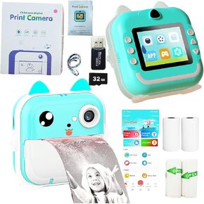 Kids Rechargeable Camera Instant Print -Mini Photo Printing Camera for Kids, 1080P Digital Camera, 2.4" LCD Screen, 32G SD Card, High-Definition, ABS Body (Blue)