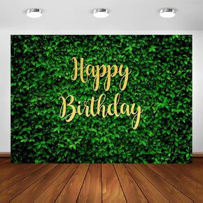 Avezano Green Leaves Happy Birthday Backdrop for Jungle Safari Birthday Party Decorations Banner Nature Green Grass Wall Birthday Party Photoshoot Photobooth Photography Background(7x5ft)