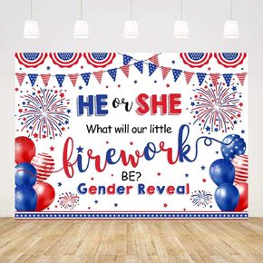 7x5ft Independence Day Gender Reveal Backdrop He Or She What Will Our Little Livework Be Gender Reveal Banner Photography Happy 4th of July Party Decorations Background Photo Props