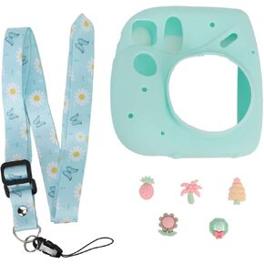 Instant Camera Case, Soft Silicone Protective Case With Shoulder Strap, Lightweight Instant Camera Cover for Mini 7 Plus (Blue Plant)
