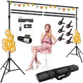 Heavy Duty Photography Backdrop Stand for Parties,6.5x10ft(HxW) Photo Video Studio Backdrop Stand, Adjustable Background Stand Support System Kit with 6 Backdrop Clamps and Carrying Bag for Wedding