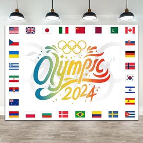 ديكورات الحفلات الأولمبية 2024 حلقات الألعاب الأولمبية خلفيات الألعاب راية المنافسة الرياضية الدولية التصوير الفوتوغرافي خلفية ديكور ملصق معلق المورد كشك الصور للداخلية في الهواء الطلق 7x5ft in Kuwait