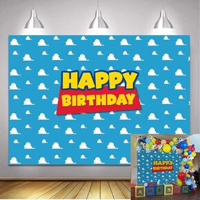 Cartoon Story Backdrop Blue Sky White Clouds Background Kids Birthday Party Boy Baby Shower Photography Decorations Banner Photo Studio Props Supplies (5x3ft)