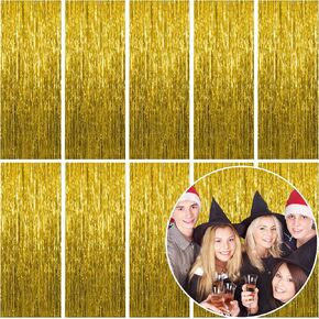 10 Pack Foil Curtain Backdrop Blue Metallic Tinsel Foil Fringe Curtains Photo Booth Props for Birthday Wedding Engagement Baby Shower Bachelorette Christmas Holiday Celebration Party Decorations