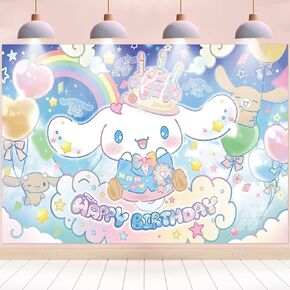 Cinnamoro Happy Birthday Backdrop - Cinnamoro Birthday Party Supplies Kawaii Background for Boys Girls Kids Baby Shower Bedroom Cartoon Birthday Party Decorations,5 x 4 FT in Kuwait