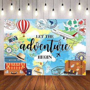 Avezano 7x5ft Adventure Awaits Backdrop Let The Adventure Begin World Map Photography Background Travel Theme Party Banner Decoration Supplies