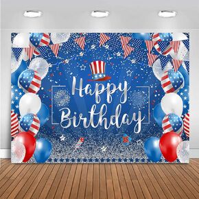 Mocsicka Happy 4th of July Backdrop Banner Red White and Blue Independence Birthday Day Decorations USA Veterans Memorial National Day Decorations Banner (5x3ft)
