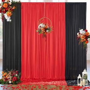 10 ft x 10ft Black&Red Backdrop Curtain for Parties, Polyester Photography Backdrop Curtain Drapes 2 Panels 5ft x 10ft for Birthday Graduation Wedding Decoration Supplies