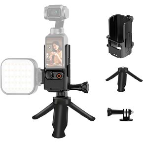 Osmo Pocket 3 Expansion Frame Adapter Protective Bracket + Osmo Pocket 3 Tripod+ Action Adapter compatible for DJI Osmo Pocket 3 Accessories with 1/4 Cold Shoe Action Camera Mount
