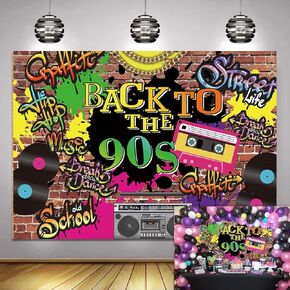 Back to The 90s Backdrop Hip Hop Graffiti Brick Wall Retro Fashion Photography Background 90’S Theme Aldult Kids Birthday Party Decoration Props 7x5FT