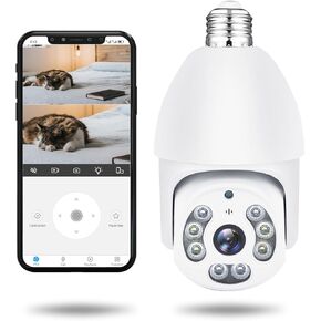 Light Bulb Camera, 2K Wireless Cameras for Home Security Outdoor Indoor, LED Bulb with 360° PTZ Dual Screen, Motion Detection, Tracking & Alarm, Color Night Vision, 2.4Ghz WiFi, 24/7 Recording