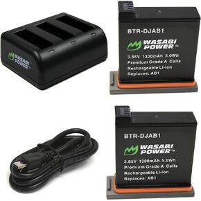 Wasabi Power Battery (2-Pack) and Triple USB Charger for DJI AB1 and DJI OSMO Action Camera