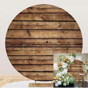 Leowefowa Polyester Rustic Wood Board Round Backdrop(without stand) 4x4ft Wood Plank Background for Photo Girl Boy Birthday Baby Shower Gender Reveal Party Banner Wedding Shower Grad Prom Photo Prop